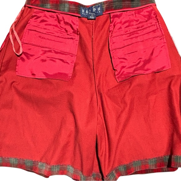 Womens 14 Ralph Ralph Lauren Red Plaid HIgh Rise Shorts Pleated Holiday Vtg - Picture 7 of 9